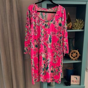 Lilly Pulitzer Parrot Print Pink Dress XL